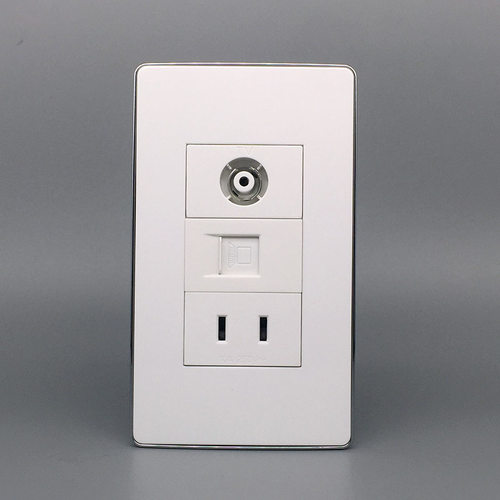 银边120型电视电脑插座面板 二孔电源加千兆网络+有线数字电视TV