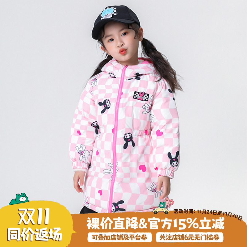 青蛙王子童装女童冬季两面穿羽绒服宝宝冬装洋气好看保暖外套连帽