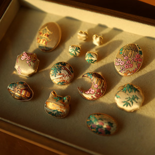 胡光竣稀有古蜀锦-锦官城 手工饰品 胸针 耳钉