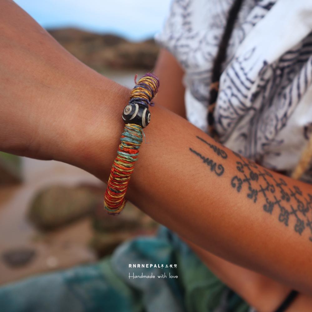 嬉皮手绳男波西米亚手链女 纯手工编织汉麻透气吸汗环保饰品手镯