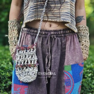 RNRNEPAL山林回响迷你小挎包手工钩织水瓶包男手机包棉麻随身包女