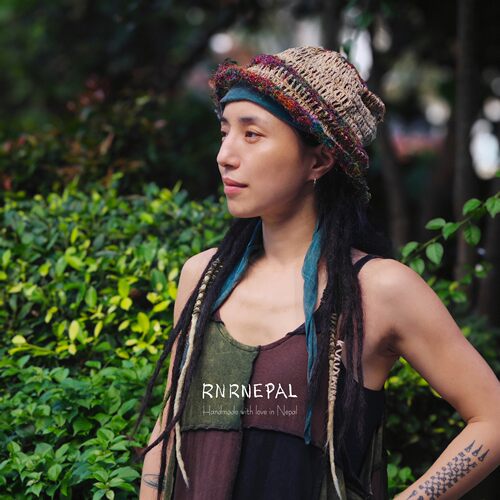RNRNEPAL五彩条纹渔夫帽手工钩织丝绸汉麻遮阳帽男复古嬉皮帽子女
