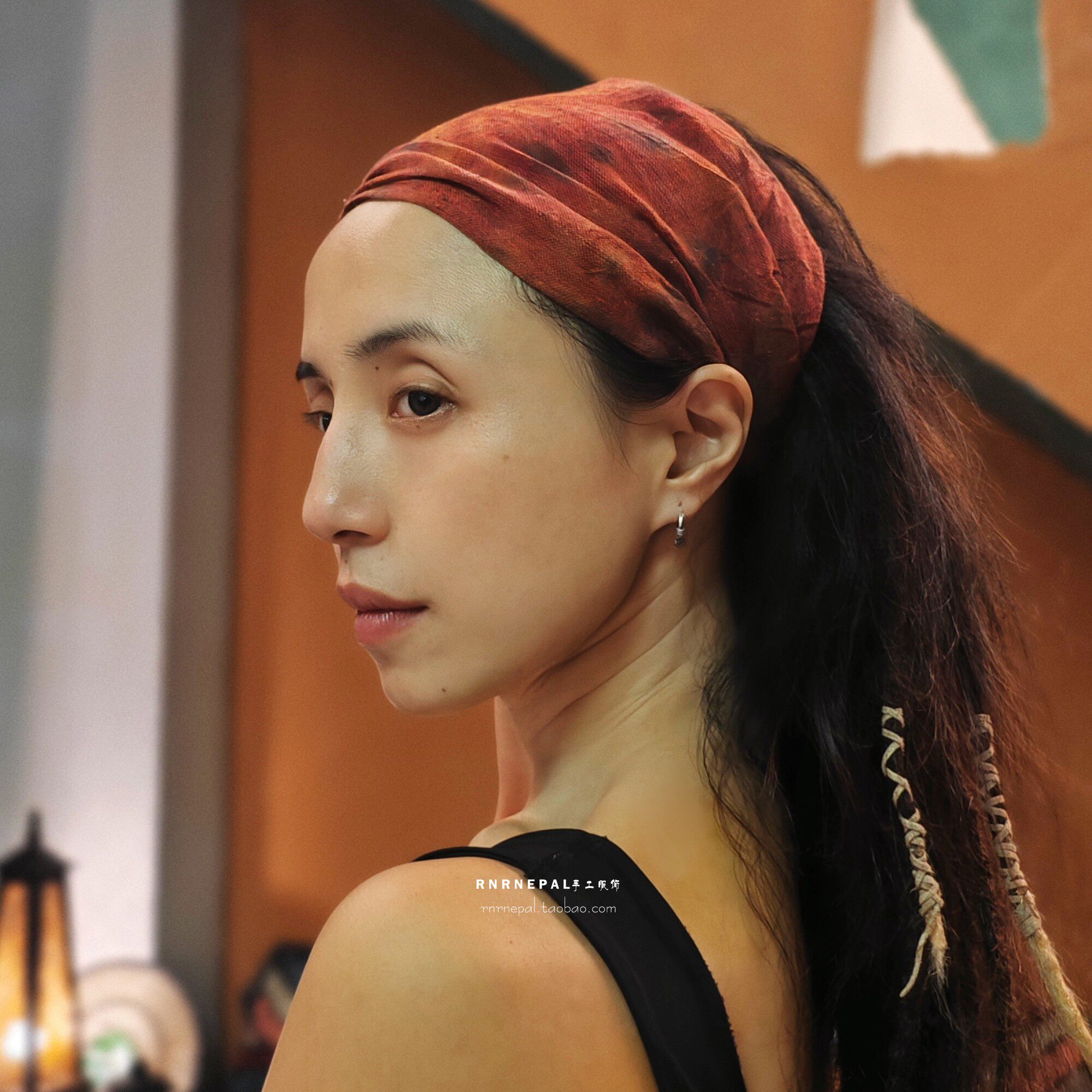 RNRNEPAL手工扎染发带纯棉复古头巾小众发箍女嬉皮头饰男瑜伽发饰