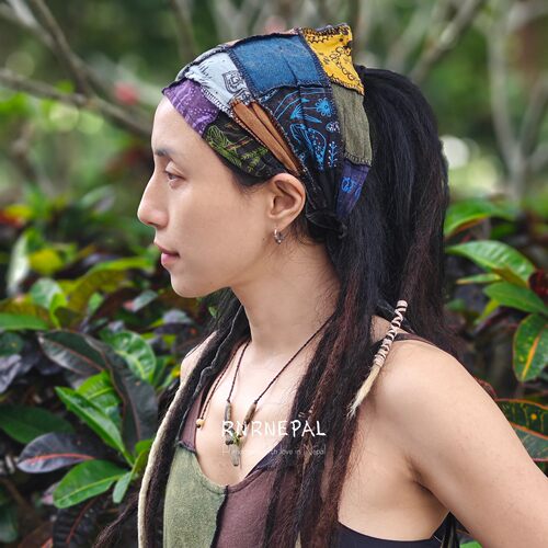 RNRNEPAL印花拼接头巾做旧绑带发带男嬉皮发饰女纯棉发箍复古头饰