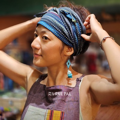 原创立体缝线嬉皮头巾纯棉发带