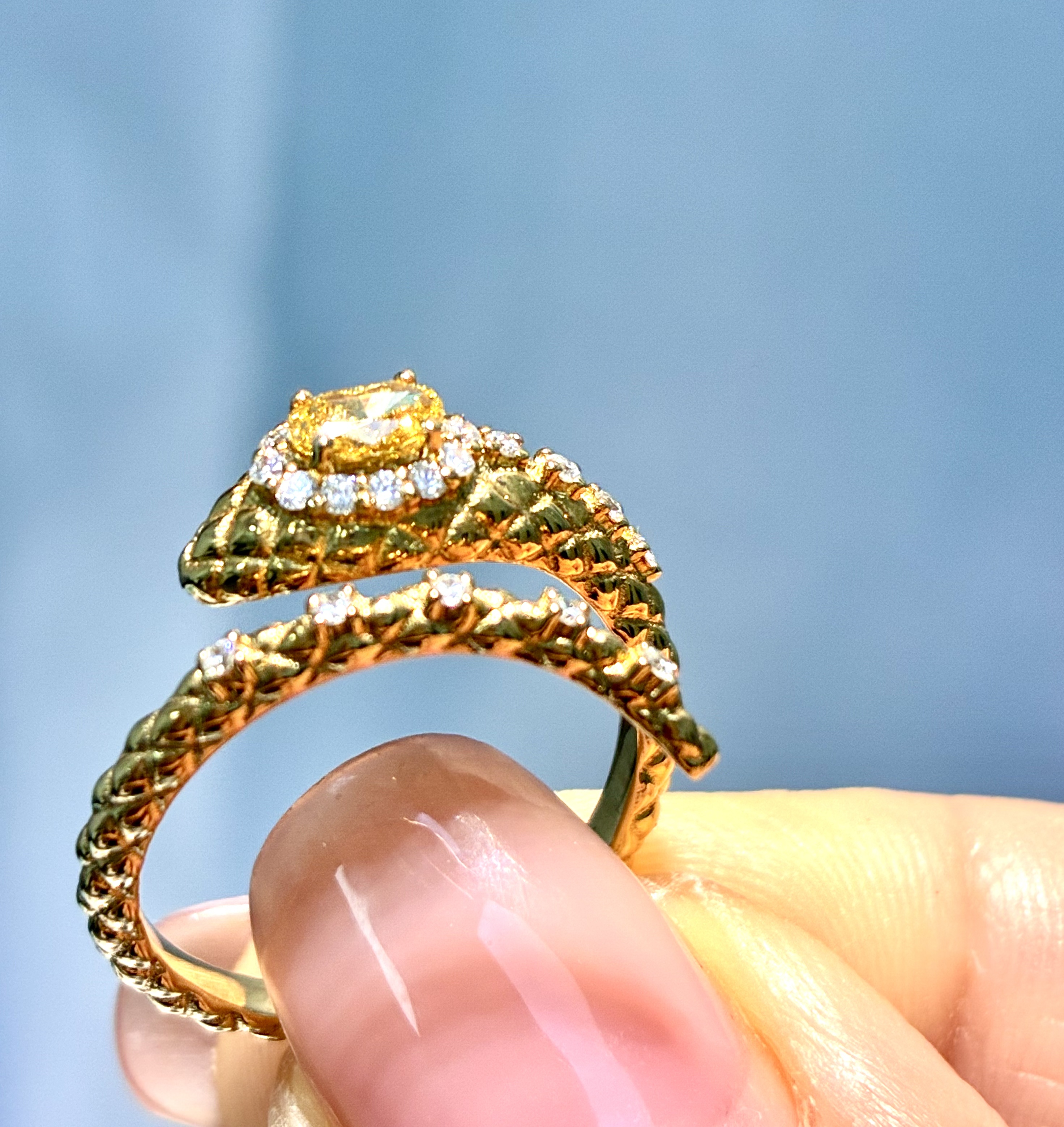 18k黄金小蛇天然钻石戒指橙黄钻主石0.23克拉FiO VS 带国际大证书