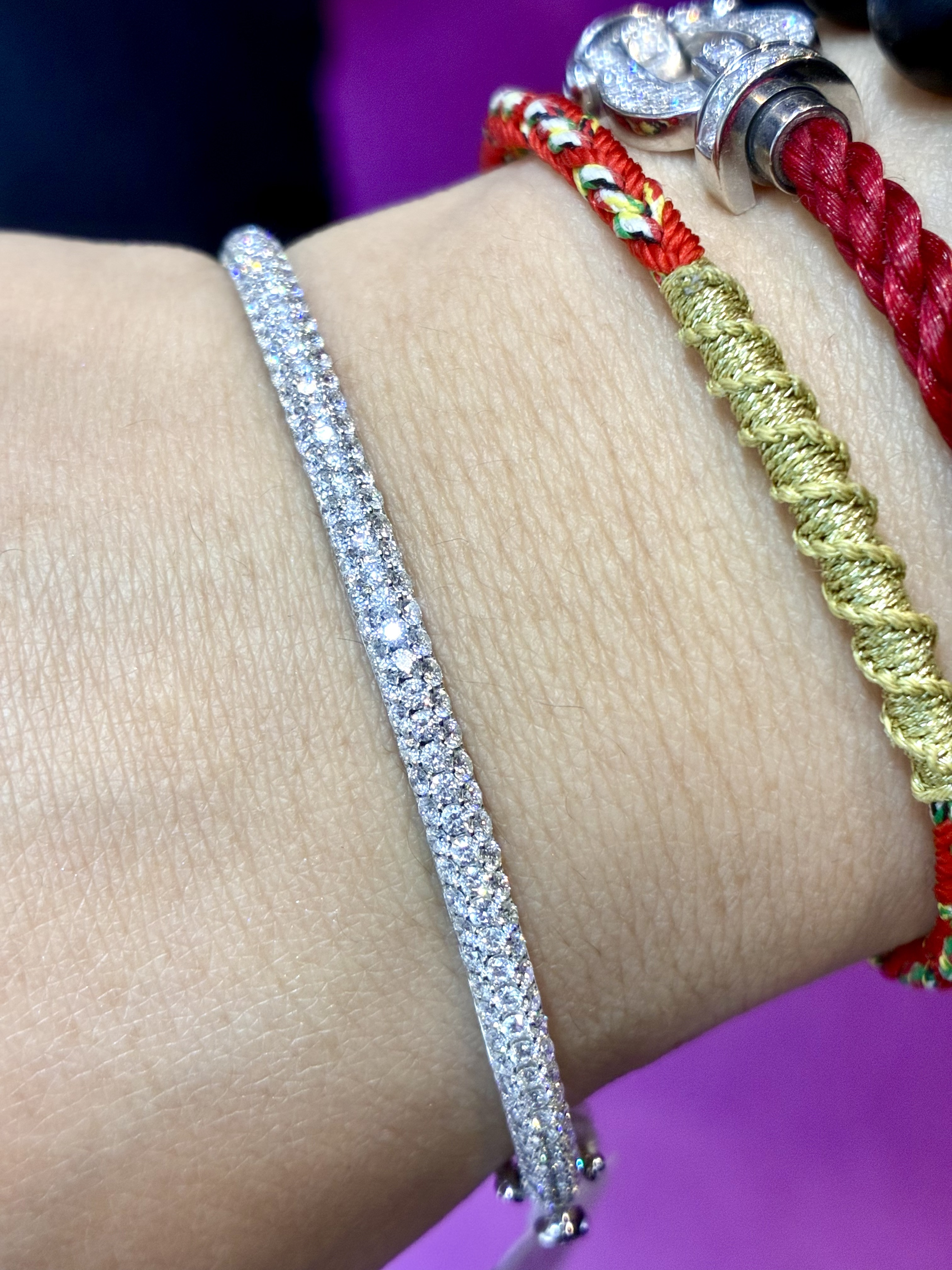 全新品捡漏18K白金钻石手镯2.3克拉12克左右 超高品质白钻D色VVS