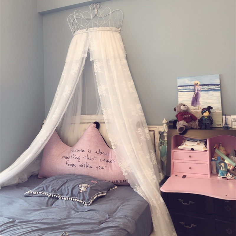 韩版公主甜美床幔欧式皇冠支架蚊帐民宿装饰床头帘背景墙美容纱幔