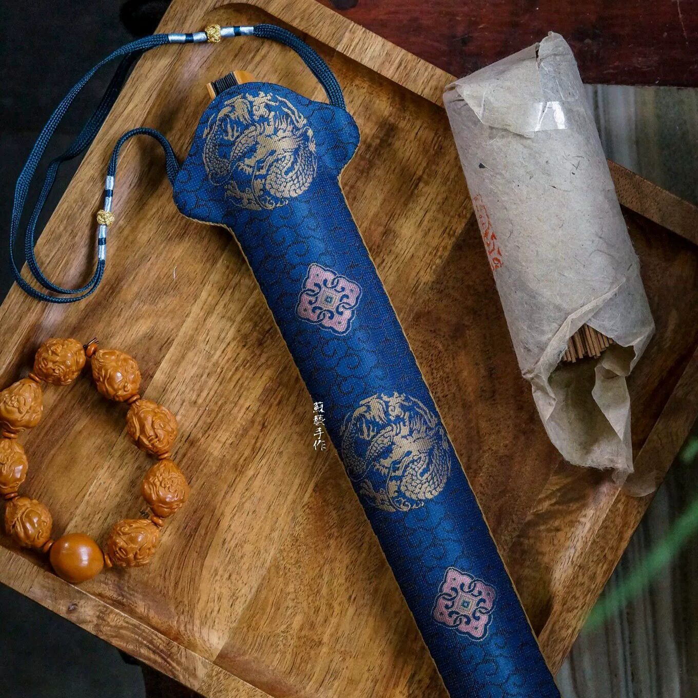 覆云宝花团龙纹宋锦扇套 全真丝宋锦扇套 纯手工缝制苏工折扇适用