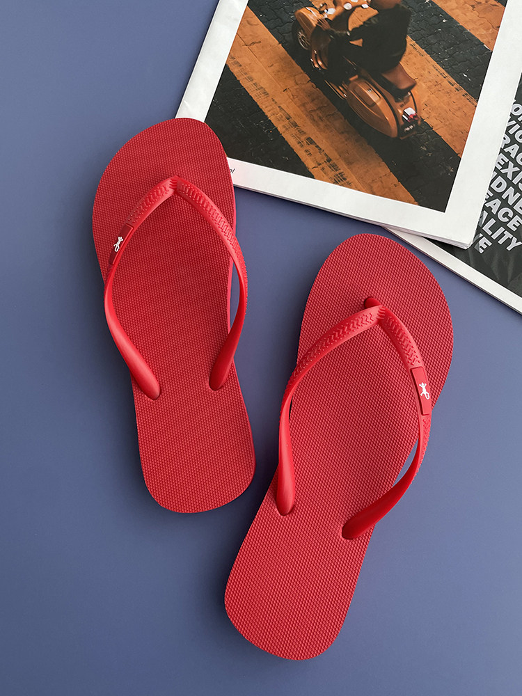 潮牌人字拖女2025新款夏外穿居家沙滩简约平底情侣夹脚凉拖鞋红色