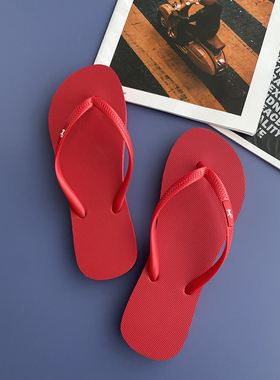 潮牌人字拖女2025新款夏外穿居家沙滩简约平底情侣夹脚凉拖鞋红色