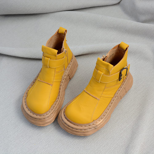 厚底真皮松糕跟厚底马丁靴大头靴