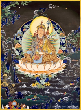 青海热贡桑杰加矿物颜料纯手绘唐卡装饰佛画莲花生高75×55