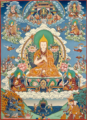 青海热贡画师矿彩手绘佛卡客厅书房装饰彩唐卡宗喀巴尺幅86×62