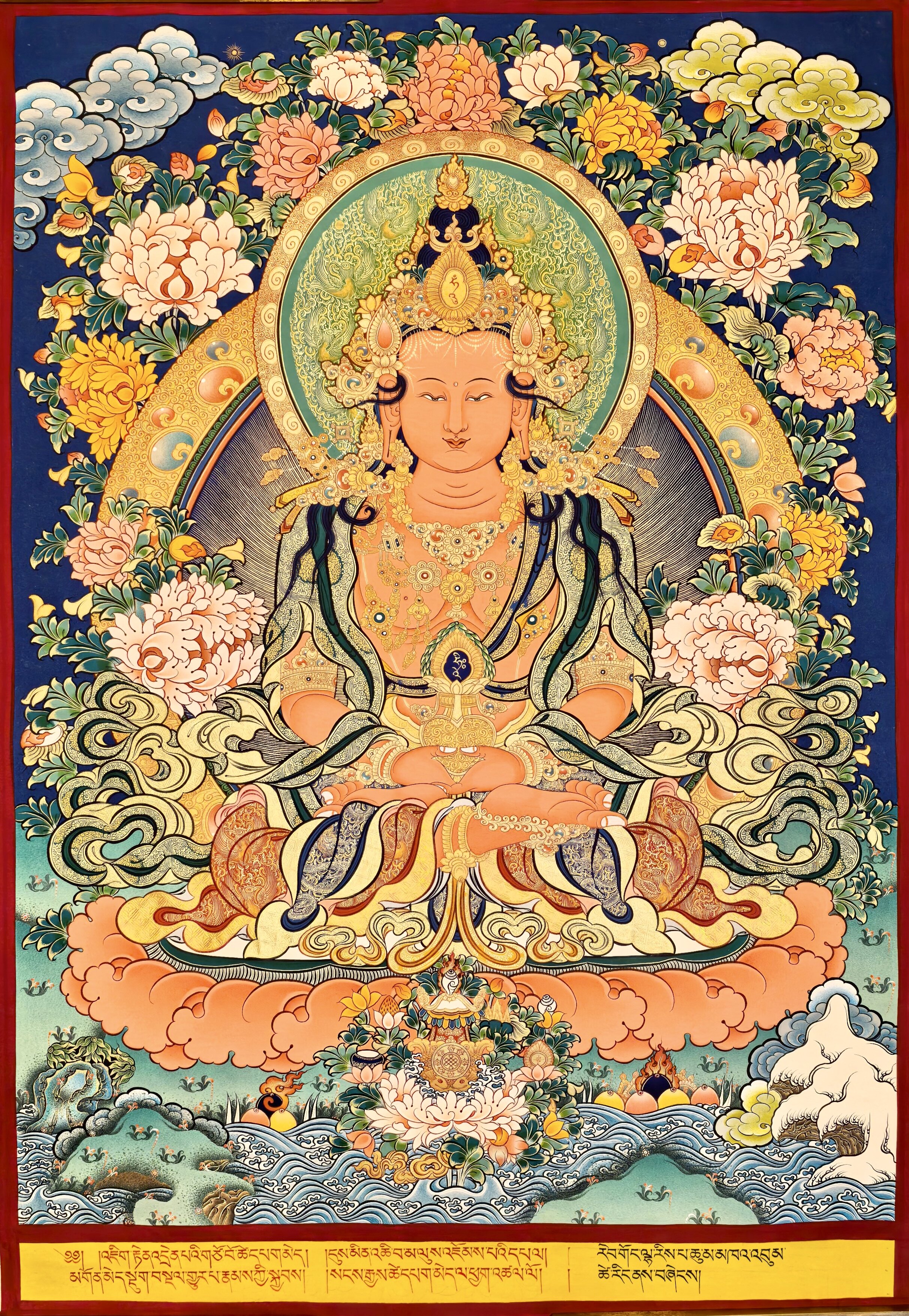 青海热贡索南老师矿物颜料纯手绘唐卡装饰挂画长寿佛86×60