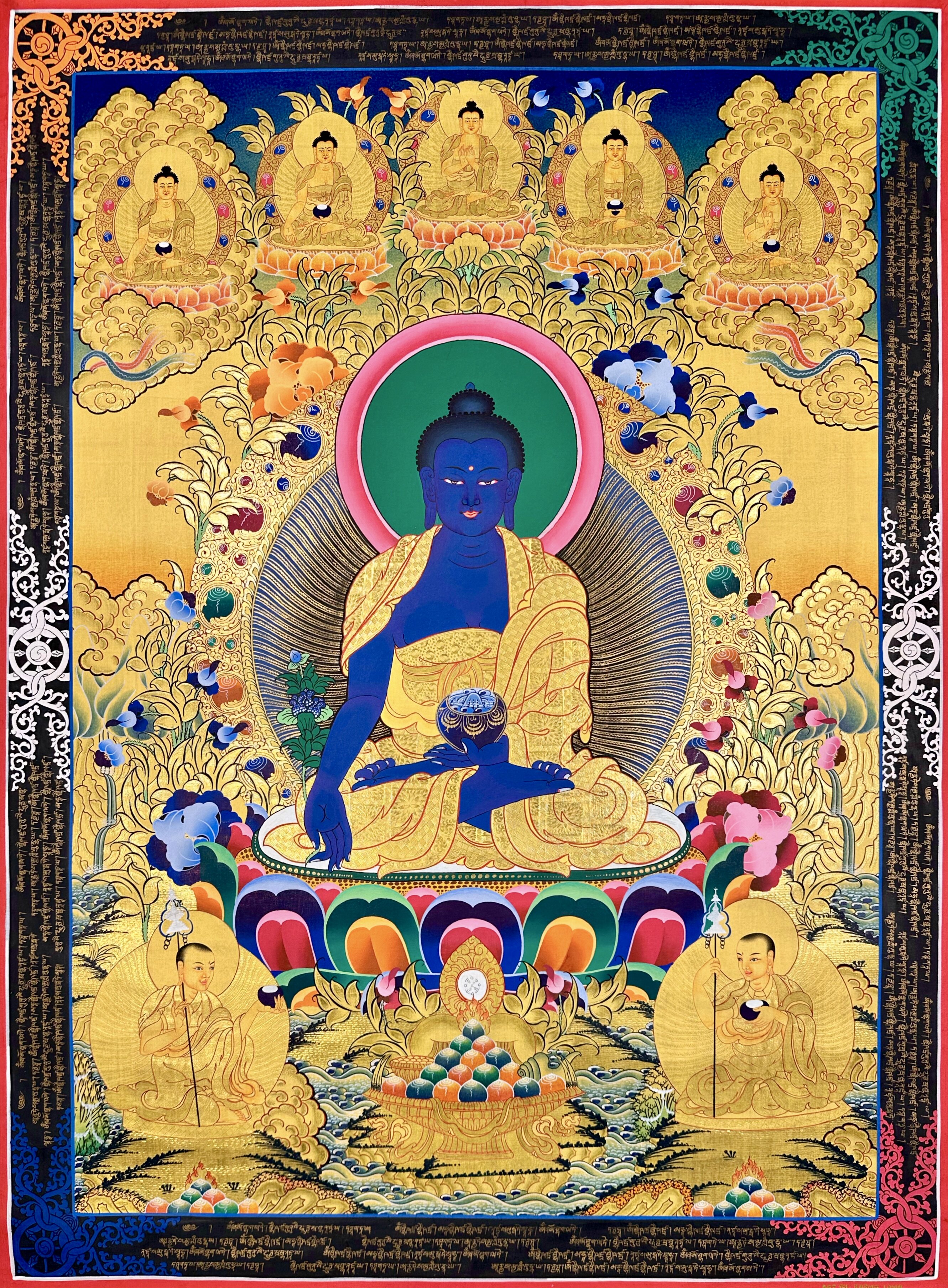 LM画师矿彩手绘佛卡意境观想唐卡客厅书房装饰画金箔药师佛85&times;60