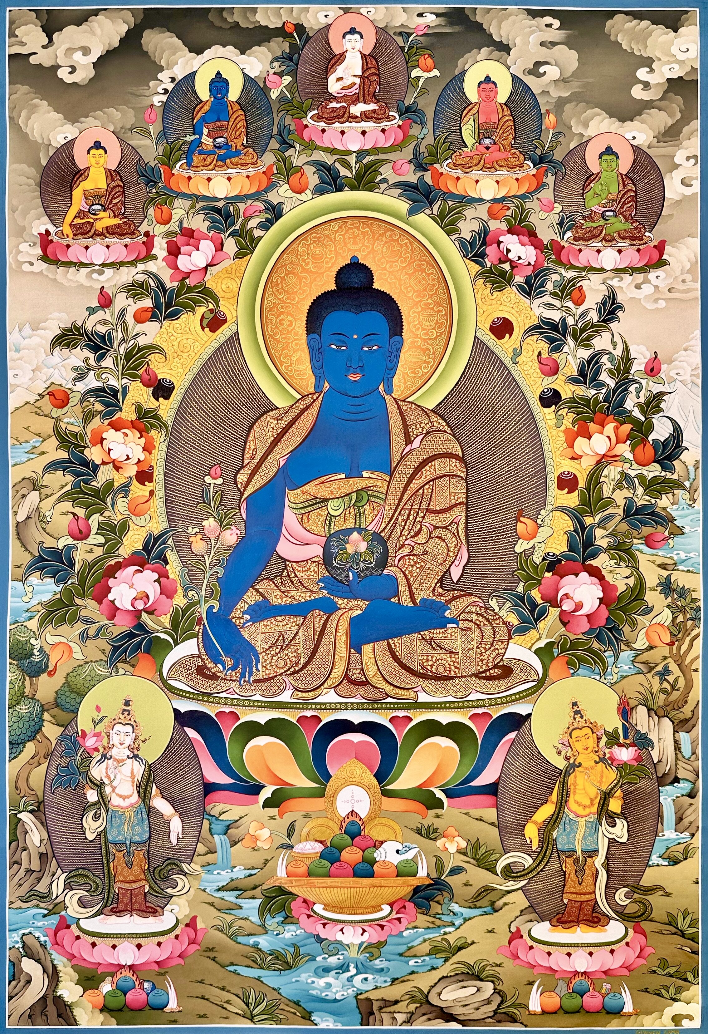 LM画师矿彩手绘佛卡意境观想唐卡客厅书房装饰画药师佛80&times;60