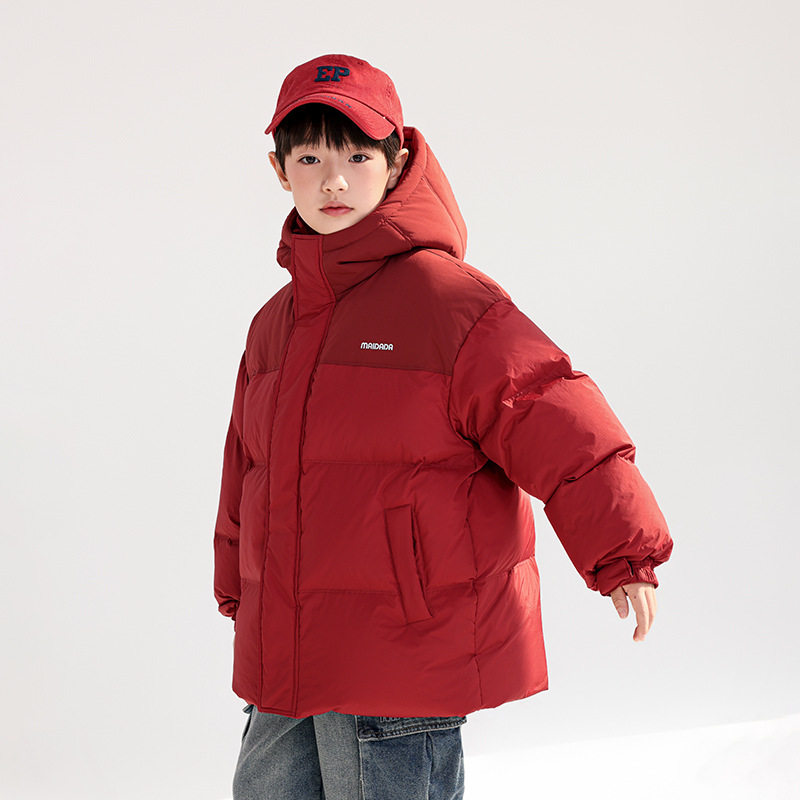 ALBKIDS儿童新国标90白鸭绒羽绒服男女童新年红色冬款防水面包服