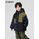 男童格子拼接防风连帽外套中大童冲锋衣 新款 ALBKIDS童装 2025冬季