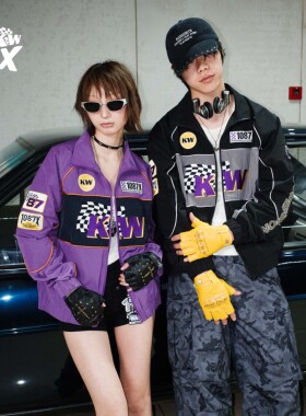 1087X联名KW溜溜哥同款美式休闲春季重工刺绣拼接潮流情侣夹克