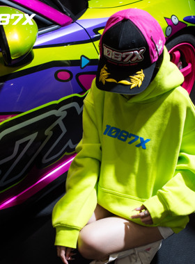 1087X秋冬新款多巴胺彩色故障码PNS系列美式重磅宽松连帽潮流卫衣