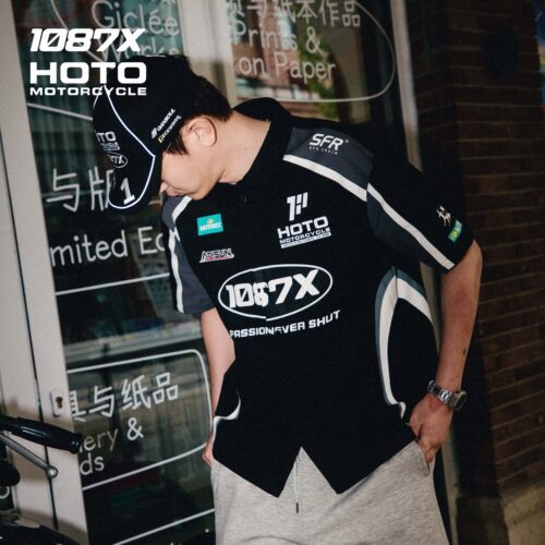 1087X联名HOTO溜溜哥同款印花拼接美式运动赛事风格翻领潮流衬衫