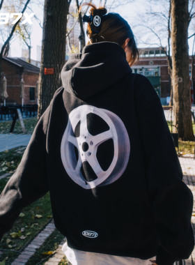 1087X溜溜哥同款恶搞奥利奥轮毂印花宽松美式套头连帽潮流卫衣