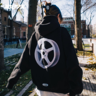 1087X溜溜哥同款恶搞奥利奥轮毂印花宽松美式套头连帽潮流卫衣