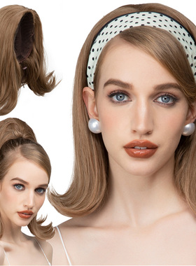 欧美赫本假发女抽绳式发尾外翘短卷发假发半头套白人隐形短发wigs