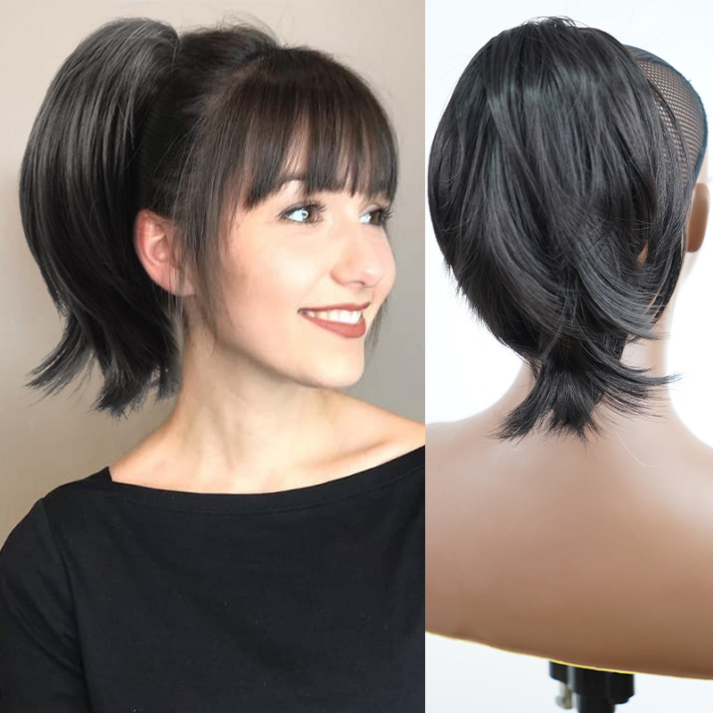 欧美假发女抓夹短直发马尾假发辫子自然仿真爪夹高马尾ponytails