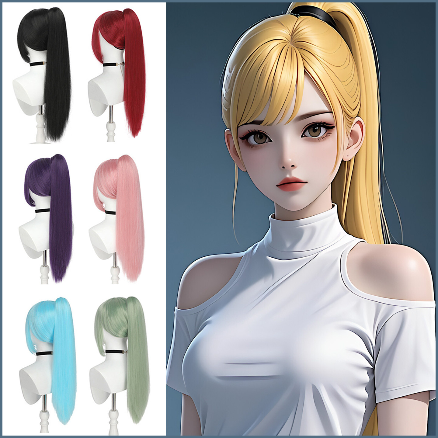 彩色假发女抓夹长直发马尾假发万用古风造型长发高马尾ponytails