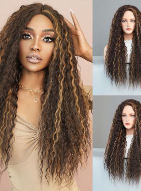 挑染假发女中分小卷发长发假发头套非洲蕾丝长卷发假发套Lace Wig