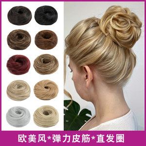 欧美假发女皮筋丸子头直发圈假发包蓬松盘发花苞头假发圈bun wigs