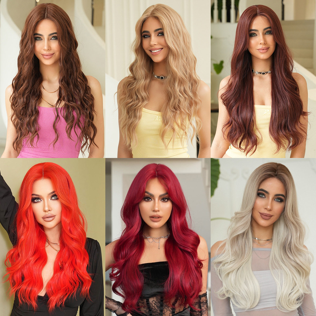 欧美假发女前小额蕾丝中分刘海长卷发假发套Long curly hair wigs
