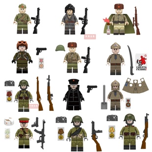 军事积木人仔苏军步兵冲锋兵狙击手坦克兵二战军官近卫官拼装玩具