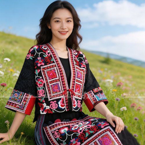 绣染繁花重工刺绣V领短款外套