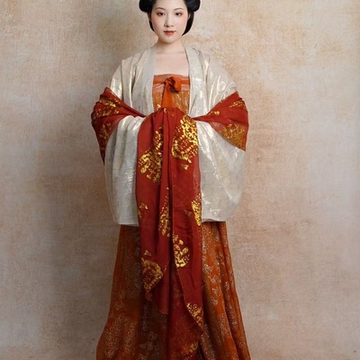 青泠谷原创汉服配件印金披帛