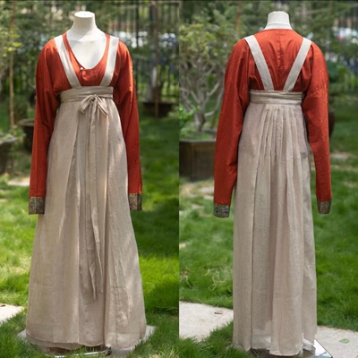 青泠谷原创北朝隋代后褶裙红橘色对襟加长通袖窄臂衫子