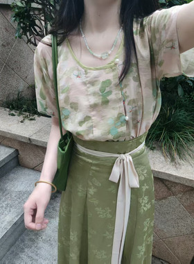 水彩画版梨花唐背子女生唐制日常汉服