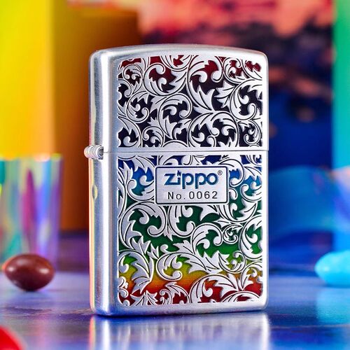 zippo打火机熏银彩虹唐草