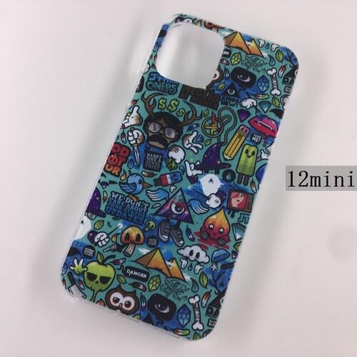 适用塑料iphone12mini手机壳浮雕彩绘半包硬12迷你保护套卡通618