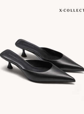 Xcollection24新品高端线尖头浅口酒杯跟凉拖鞋小众女