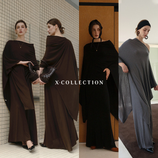 Xcollection25新品 天丝美丽诺防缩羊毛抹胸连衣裙氛围感女