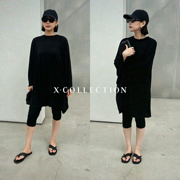 XCOLLECTION新款宽松慵懒系蝙蝠袖针织衫女爆款配色显瘦针织上衣
