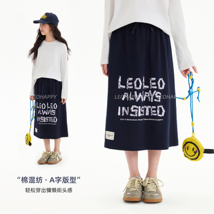 LEOHAPPY女童半身裙春夏款 中大童字母印花休闲裙 儿童裙子中长款