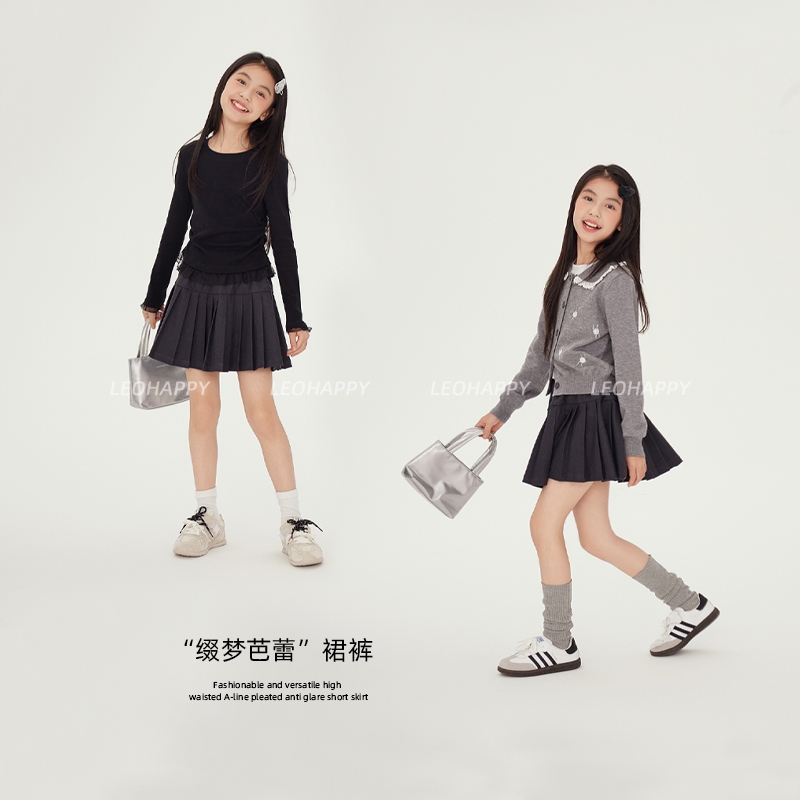 女童半身裙儿童斜纹A字百褶短裙