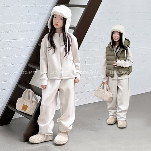 LEOHAPPY女童秋套装2026新款儿童卫衣外套加绒空气层休闲裤两件套