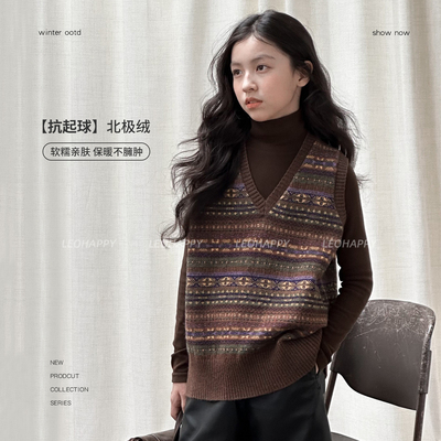 女童毛衣马甲抗起球针织衫背心
