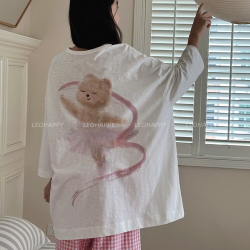 LEOHAPPY女童t恤中长款秋季儿童家居服竹节棉睡衣大童七分袖上衣
