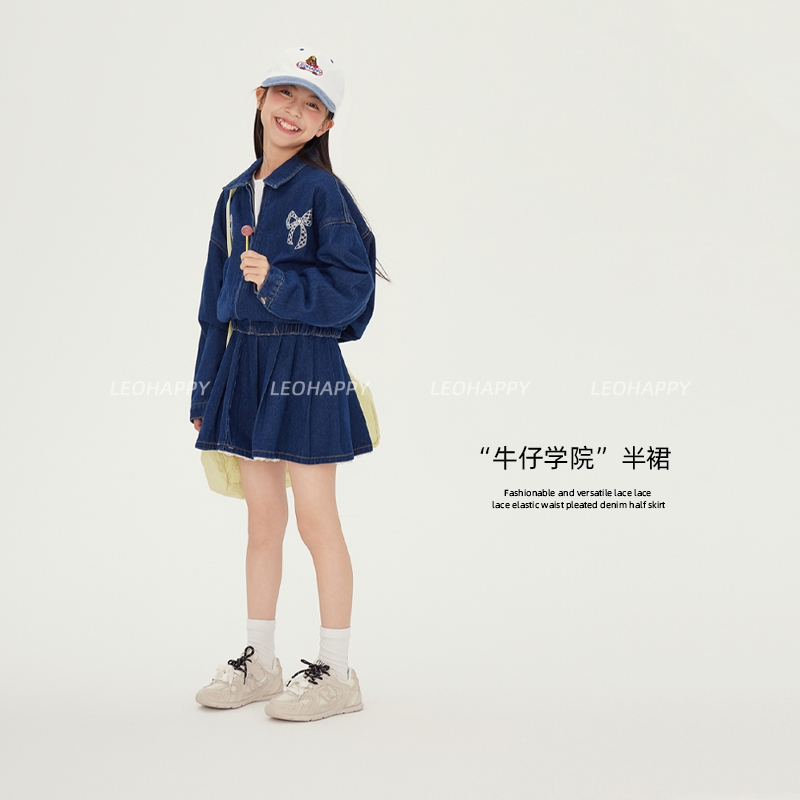 女童半身裙儿童蕾丝花边牛仔半裙